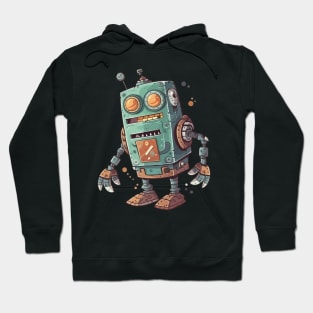 Robot, Silly Cartoon Green And Brown Robot Illustration Hoodie